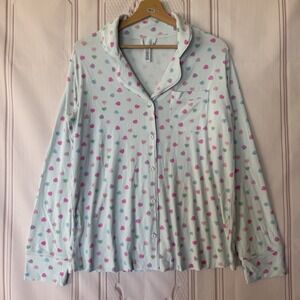 Skims Soft Lounge Rib Sleep Button L/S Top Cloud Candy Heart Print Sz S NWOT
